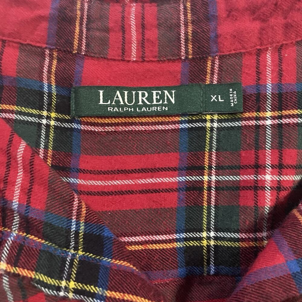 Lauren Ralph Lauren XL Red Plaid Flannel Sleepshirt Long 46" Nightgown Pockets - Picture 2 of 9